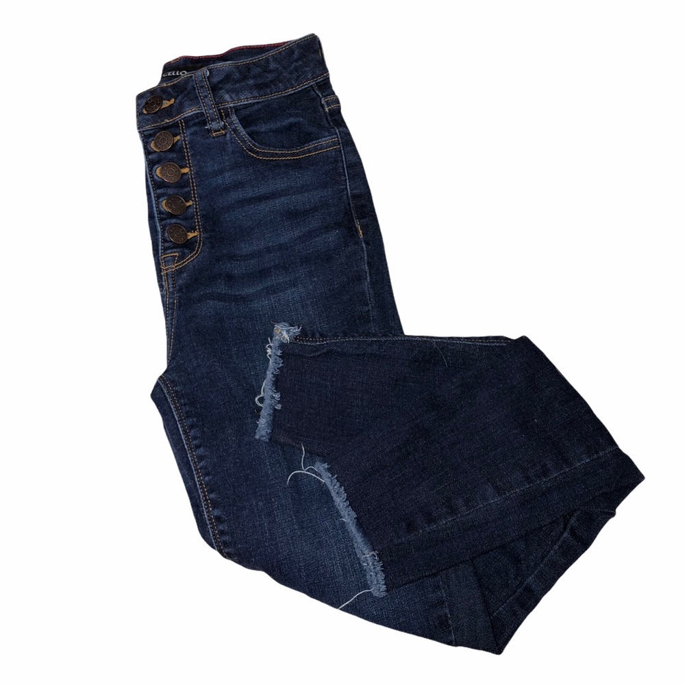 Cello dark wash skinny jeans with button closure